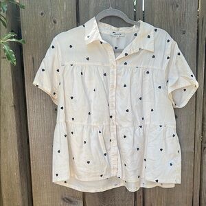 Madewell Cream Heart Embroidered Button-Down Shirt Size XL